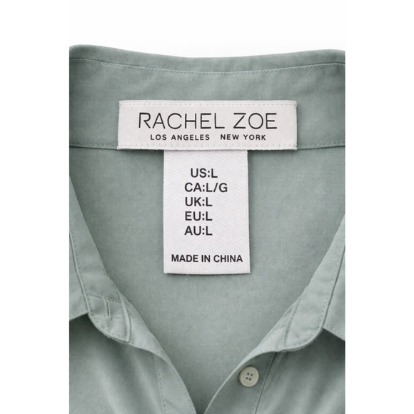 Rachel Zoe Sage Green Silky Button Down Blouse Size L - Picture 5 of 9